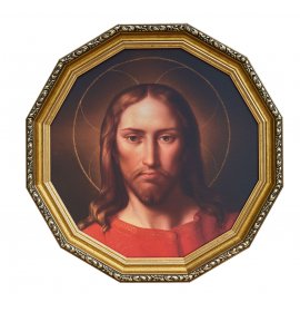 Twarz Jezusa - KOŁO - 62 cm - 09 - Obraz religijny w ramie ozdobnej G złotej